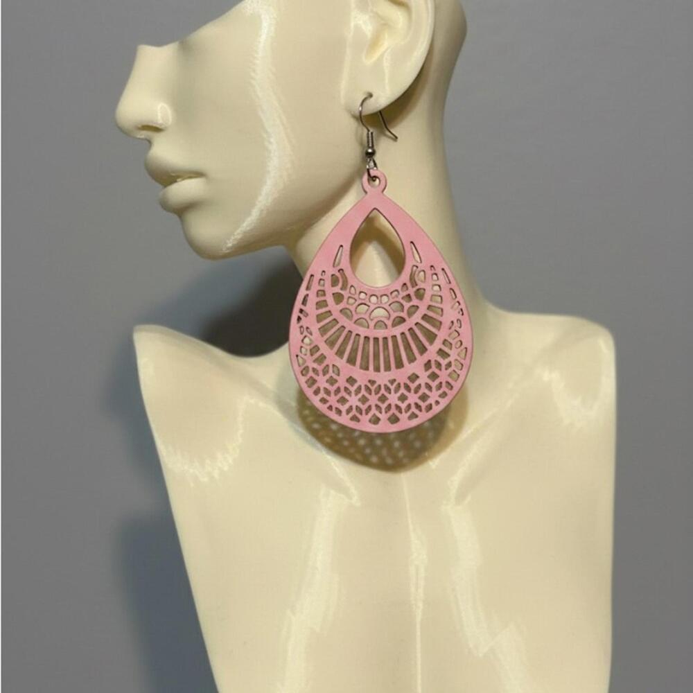 Light Pink Laser Cut Teardrop Earrings